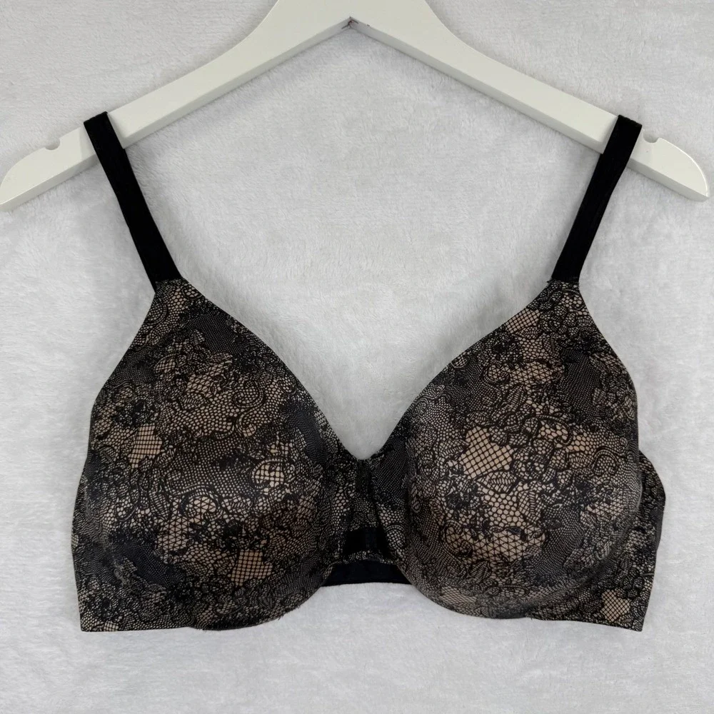 Bali 36D Black Lace‎ Desire Underwire Bra Full Coverage 3W11 3811 Nude Print